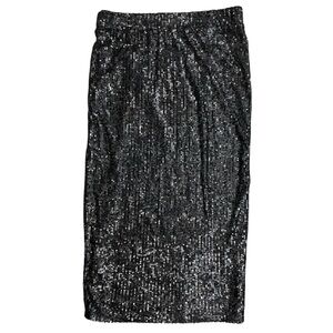 Rachel Zoe Black Sequin Midi Length Pencil Skirt